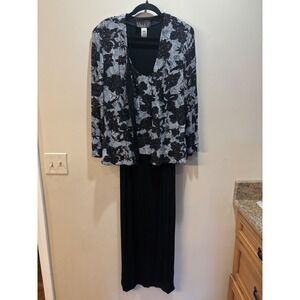 Alex Evenings Black Floral Beaded Jacket Dress Set Sz 16 Mother of Bride Church